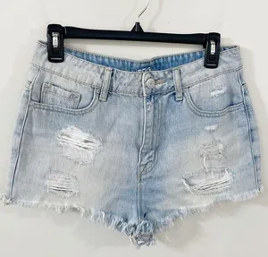 BDG UO Super high rise cheeky denim shorts light wash distressed fringed hem 29 thumbnail 1