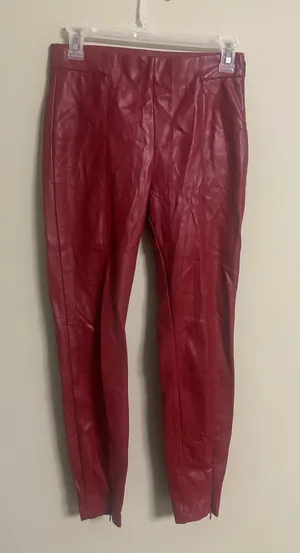 Zara Skinny Pants Size Small Red Faux Vegan Leather Party Wear Zip Ankle Concert thumbnail 1