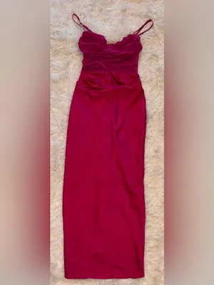 NWOT HOUSE OF CB Teia Satin Georgette Draped Corset Midi Dress Hot Pink XS thumbnail 5