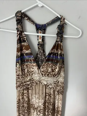 Shoreline Y2K Metallic Baroque Maxi Dress S/M ^ thumbnail 5