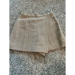French Connection Effie‎ Tweed Mini Skort Camel Tan White Wrap Front Size 4 US thumbnail 4