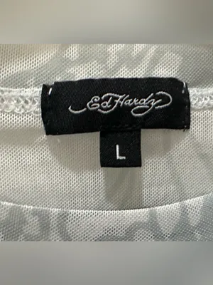 Ed Hardy Dragon Dagger white mesh long sleeve crop top Large Y2K thumbnail 8