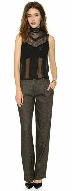2 Pants Trouser Alice + Olivia Herringbone Wool 31"in Dark Academia Old Money thumbnail 1