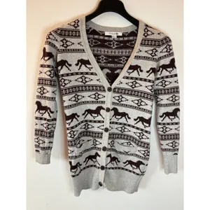 Forever 21 Horse Fair Isle Cardigan Sweater Grey Brown Southwestern Equestrian S thumbnail 4