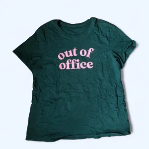 “Out of Office” Green Pink Graphic Tee Funny T-Shirt Top Blouse Short Sleeve Sz M Measurement in pics thumbnail 1