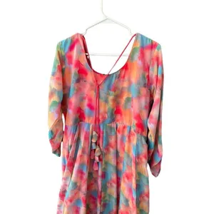 Boutique size L chiffon bright water colors fit n flare dress. thumbnail 3