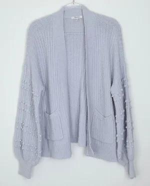 Madewell Gray Pom Pom Sleeve Open Front Cardigan Sweater‎ Womens Size M Chunky thumbnail 1