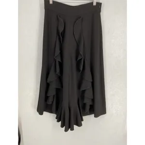 Alexis Womens Wide Leg Pants Black Cascading Ruffle Textured Crepe Size L thumbnail 2