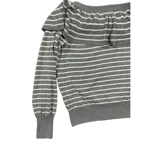 Joie‎ gray white striped ruffle sweater sz small thumbnail 3