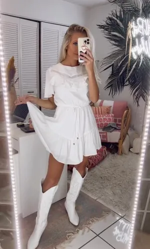 LOYO Boutique Flowy Short Sleeve White Dress thumbnail 2