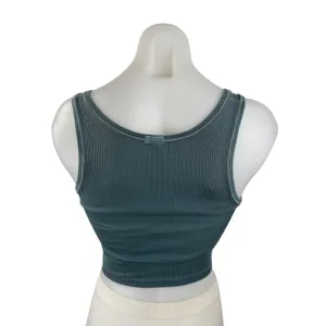 Skims Women's Green Ribbed Knit Square Neck Sleeveless Tank Crop Top Size S thumbnail 2