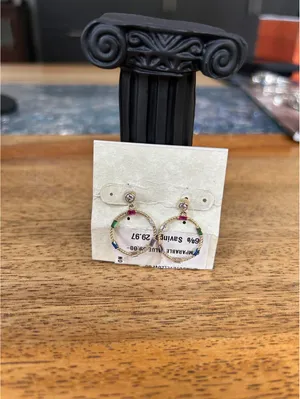Gold-tone Hoop Earrings with Multicolor Gem Accents thumbnail 4