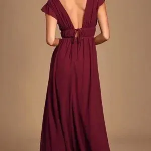 NWT Lulus I’m All Yours Burgundy Ruffle Maxi Dress thumbnail 2