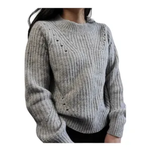 GAP Light Heathered Grey Chunky Knit Pointelle Sweater Women's Size‎ M thumbnail 8