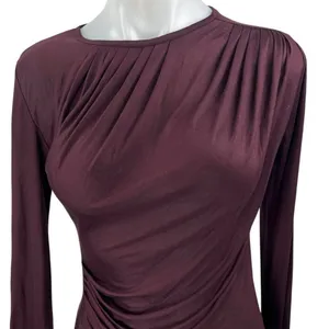 Intermix Purple Long Sleeve Pleated Ruched Slim Fit Crop Blouse Shirt Top Size S thumbnail 3