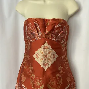 Free People Gorgeous Burnt Orange Brocade Strapless Mini Dress **Size 0** 🔥🔥 thumbnail 3