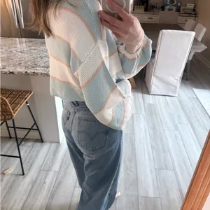 KITTENISH Blue Cream Striped Cropped Knit Sweater Women’s Small thumbnail 5