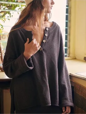 Free People Beach Hailee Henley Sweater & Pants Set in Hot Fudge Brown Large thumbnail 2
