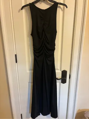 Anthropologie Black Maxi Dress with Gold Button Accents thumbnail 2