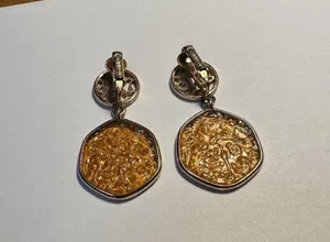 Signed Sarah Cov Gold Tone Dangle Drop Clip On Earrings Taste Of Honey thumbnail 6