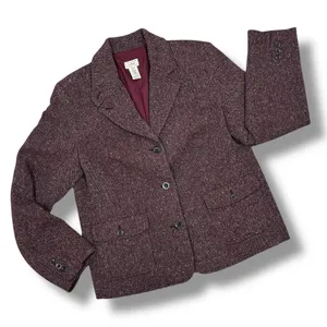 Vintage L.L. Bean Tweed‎ Blazer Large Burgundy Herringbone Wool Silk Blend Maroo thumbnail 13