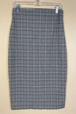 Zara Women’s Plaid Houndstooth Gray Black Blue White Midi Pencil Skirt thumbnail 1