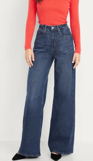 Old Navy Extra High-Rise Super Wide-Leg Jeans Sz 10 Medium Blue Wash Boho thumbnail 1