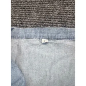 Sleeveless Light Wash Chambray‎ Denim Shirt Dress Snap Front Collared Blue Large thumbnail 4