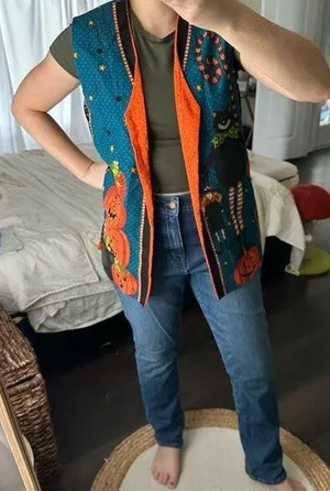 Vintage Handmade Ghouls Night Out Women’s Vest See Measurements Halloween Fall G thumbnail 1