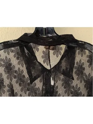VTG Divine USA Sheer Floral Mesh Button Front Collar Shirt L Dark Coquette Goth thumbnail 4