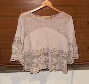 Rebellion Delicate Lace Peplum Blouse - Cream thumbnail 1
