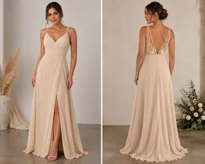 Azazie "Thana" Dress Champagne~Bridesmaid Formal Event Prom Wedding Size A16 NEW thumbnail 2