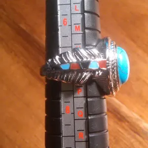 Blue Howlite and Enameled Feather Stainless Steel Ring (Size 7) thumbnail 3