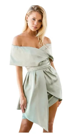 Lulus Always Celebrating Sage Green Off Shoulder Mini Dress thumbnail 1