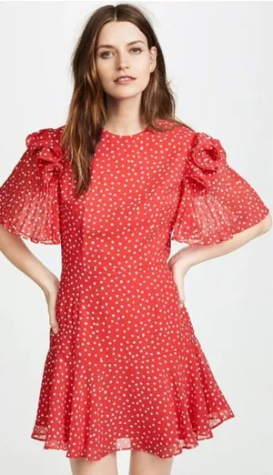 Keepsake Moonshine Dress Red Polka Dot Chiffon Flutter Sleeve Mini Dress Size XS thumbnail 1