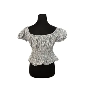 Sim & Sam Cottagecore Cinched Waist Puff Sleeve Milkmaid Top Blue Floral‎ XL thumbnail 2