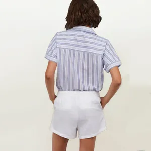 H&M Linen-blend Drawstring Elastic Waist Casual Shorts White Womens 6 thumbnail 12