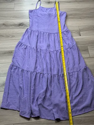 Senina, Lilac Tiered Linen blend Maxi Dress with Spaghetti Straps thumbnail 6