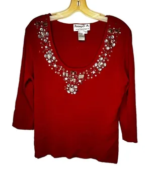 Vintage Joseph‎ A Red Beaded Sweater thumbnail 1