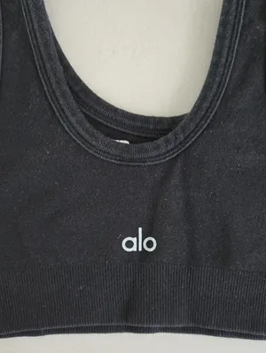 ALO Yoga Wellness Black Logo Ribbed Sport Bra Size S thumbnail 5