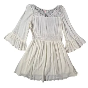 True Destiny Mini Dress Womens Medium Ivory Boho Lace Bell Sleeve Crochet‎ Gauze thumbnail 2