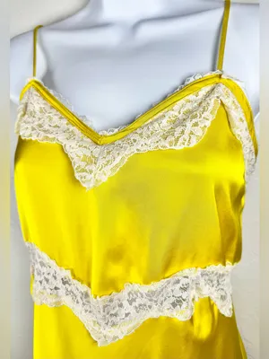 Zara Yellow Satin Finish Slip Dress with White Lace Trim Size Small thumbnail 7