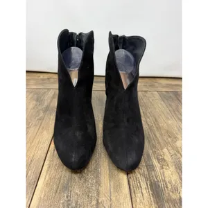 Diane von Furstenberg Black Suede V-Cut Wedge Ankle Boots Wood Heel 8.5M 38.5 thumbnail 3