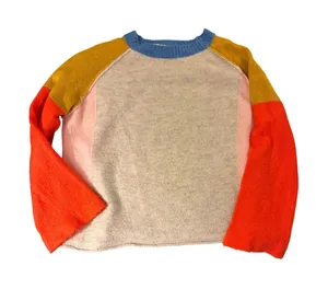 Listicle Color Block Sweater Small Multicolor Blue Mustard Orange Cream thumbnail 1