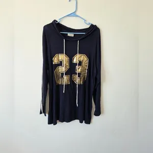 Free Kisses 23 Plus Size 1X Navy Hooded Sweatshirt Lightweight Sporty Casual thumbnail 6