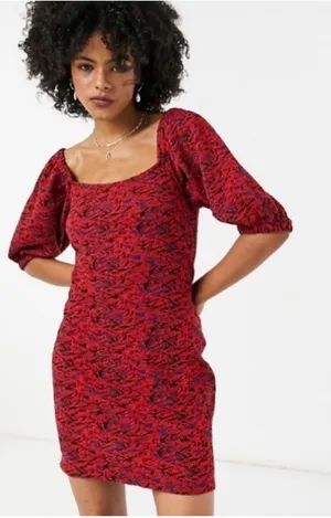 Free People Red Sunset Puff Sleeve Mini Dress thumbnail 1