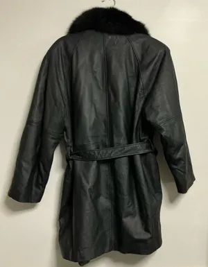 Pelle New York-Milano Goth Black Genuine Leather Trench Coat with Faux Fur Collar thumbnail 2