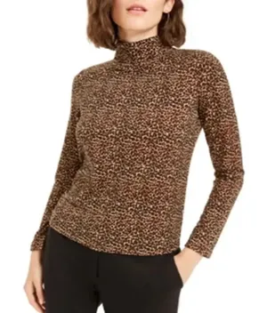 Bar III Animal Print Turtleneck Top Brown Women’s Small thumbnail 1