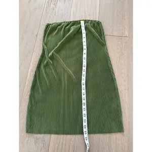 Silk Ribbed Strapless Mini Dress Olive Green Small thumbnail 5