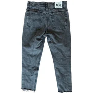 Levi's Vintage Washed Black Silver Tab Cut Off Raw Hem Straight Leg Jeans 28/27 thumbnail 5